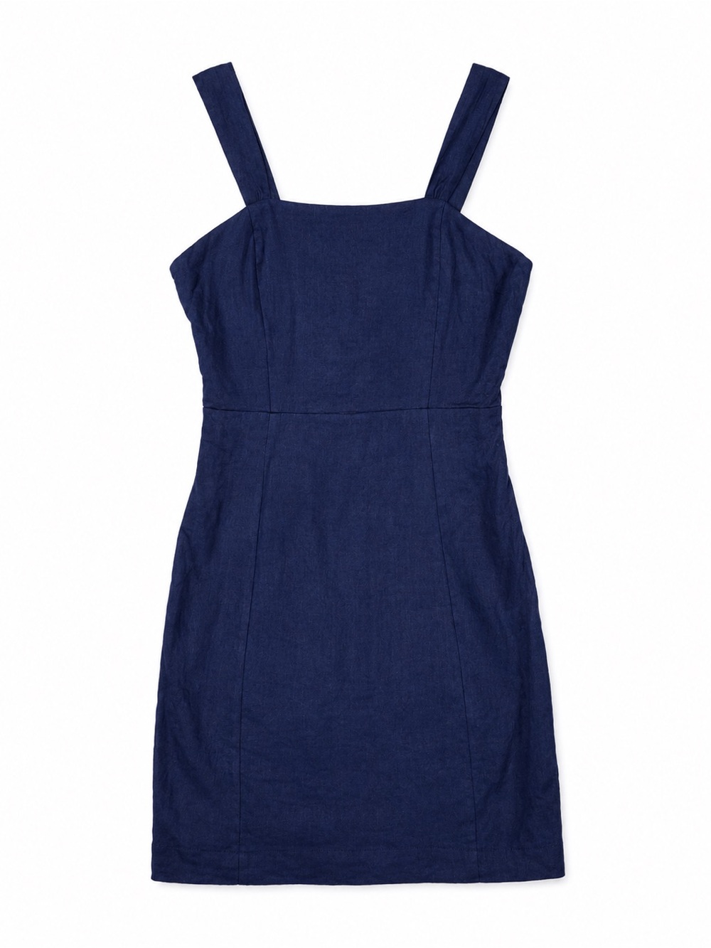 Halston Navy Linen Blend Square Neck Mini Dress Size 6 - Picture 4 of 6